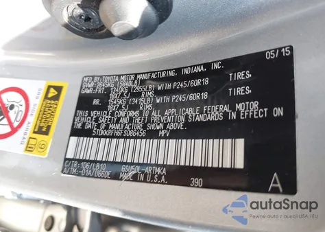 2015 Toyota Highlander Xle V6 z USA, uszkodzony, nr VIN 5TDKKRFH6FS086456